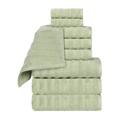 Superior Zuma Collection | 100% Cotton 9-pc. Quick Dry Solid Bath Towel Set In Green