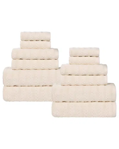 Superior Zuma Zero Twist Cotton Medium Weight Soft Absorbent 12pc Towel Set In Neutral