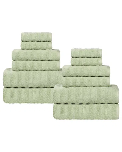 Superior Zuma Zero Twist Cotton Medium Weight Soft Absorbent 12pc Towel Set In Green