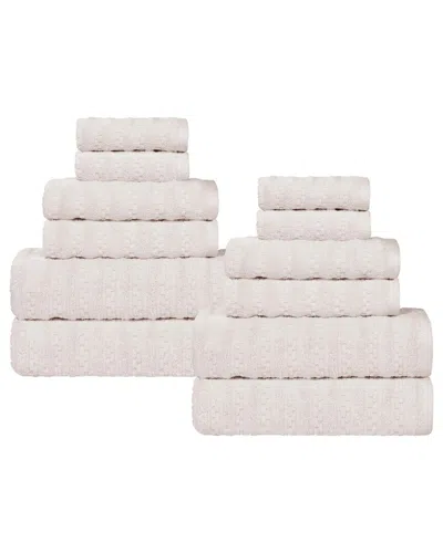 Superior Zuma Zero Twist Cotton Medium Weight Soft Absorbent 12pc Towel Set In Neutral