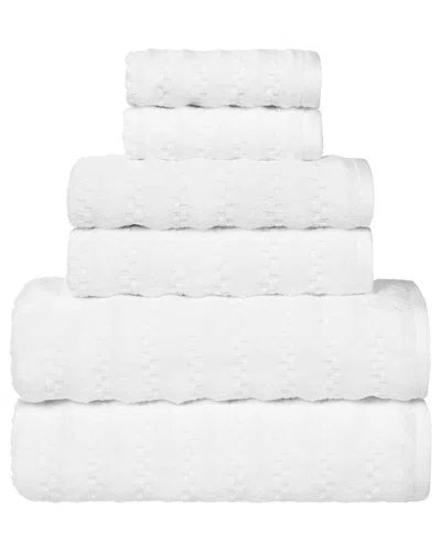 Superior Zuma Zero Twist Cotton Medium Weight Soft Absorbent 6pc Towel Set In White