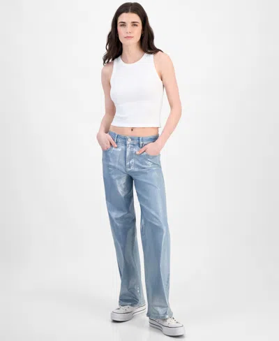 Superjene Juniors' Metallic Coated Wide-leg Jeans