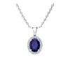 Superjeweler 1 1/4 Carat Oval Shape Gemstone And Halo Diamond Necklace In Sterling Silver With 18 Inch Chain In Blue