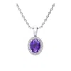 Superjeweler 1 1/4 Carat Oval Shape Gemstone And Halo Diamond Necklace In Sterling Silver With 18 Inch Chain In Green