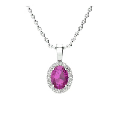 Superjeweler 1 1/4 Carat Oval Shape Gemstone And Halo Diamond Necklace In Sterling Silver With 18 Inch Chain In Multi