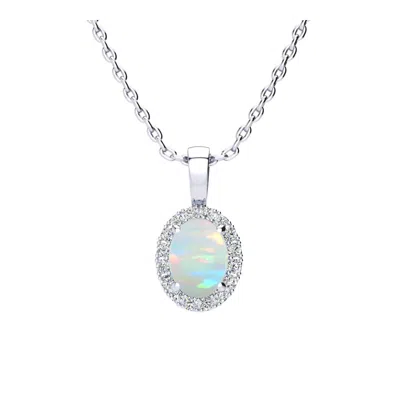 Superjeweler 1 1/4 Carat Oval Shape Gemstone And Halo Diamond Necklace In Sterling Silver With 18 Inch Chain In Purple