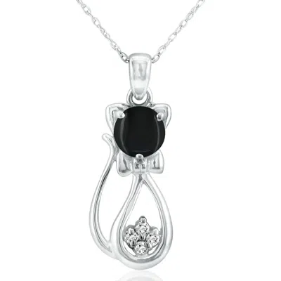 Superjeweler 1 Carat Gemstone And Diamond Cat Necklace In Sterling Silver With 18 Inch Chain In Black