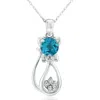 Superjeweler 1 Carat Gemstone And Diamond Cat Necklace In Sterling Silver With 18 Inch Chain In Blue