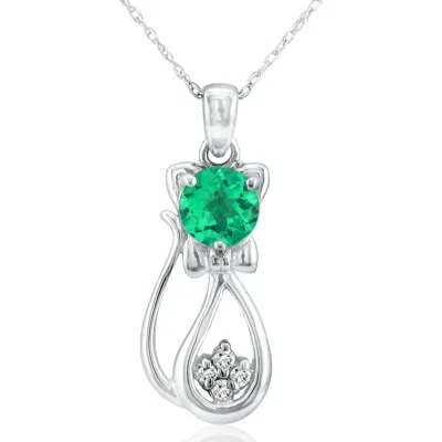 Superjeweler 1 Carat Gemstone And Diamond Cat Necklace In Sterling Silver With 18 Inch Chain In Gold