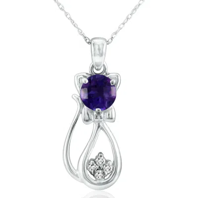 Superjeweler 1 Carat Gemstone And Diamond Cat Necklace In Sterling Silver With 18 Inch Chain In Green