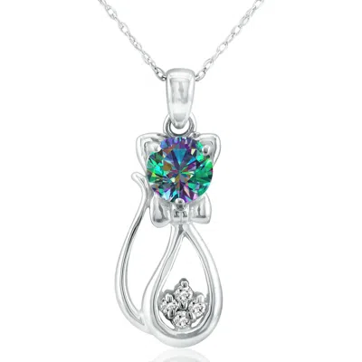 Superjeweler 1 Carat Gemstone And Diamond Cat Necklace In Sterling Silver With 18 Inch Chain In Multi