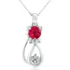 Superjeweler 1 Carat Gemstone And Diamond Cat Necklace In Sterling Silver With 18 Inch Chain In Pink