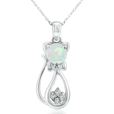 Superjeweler 1 Carat Gemstone And Diamond Cat Necklace In Sterling Silver With 18 Inch Chain In Purple