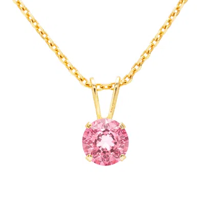 Superjeweler 1 Carat Gemstone Solitaire Pendant Necklace In Gold With Free Chain - Multiple Gemstone Options Avai In Pink