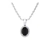Superjeweler 1 Carat Oval Shape Gemstone And Halo Diamond Necklace In Sterling Silver With 18 Inch Chain In Black