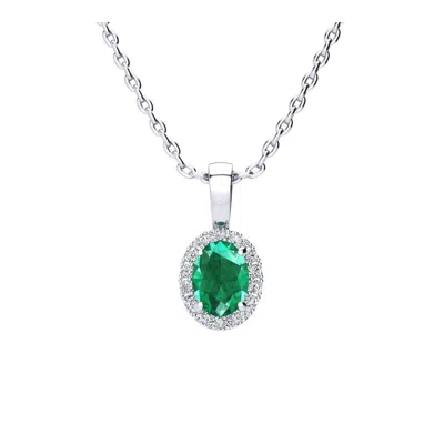 Superjeweler 1 Carat Oval Shape Gemstone And Halo Diamond Necklace In Sterling Silver With 18 Inch Chain In Gold