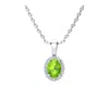 Superjeweler 1 Carat Oval Shape Gemstone And Halo Diamond Necklace In Sterling Silver With 18 Inch Chain In Green