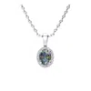 Superjeweler 1 Carat Oval Shape Gemstone And Halo Diamond Necklace In Sterling Silver With 18 Inch Chain In Multi