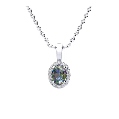 Superjeweler 1 Carat Oval Shape Gemstone And Halo Diamond Necklace In Sterling Silver With 18 Inch Chain In Multi