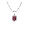 Superjeweler 1 Carat Oval Shape Gemstone And Halo Diamond Necklace In Sterling Silver With 18 Inch Chain In Pink