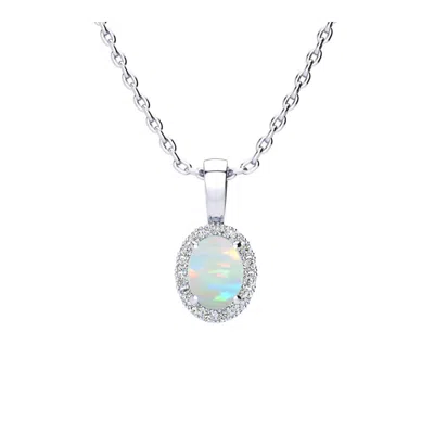 Superjeweler 1 Carat Oval Shape Gemstone And Halo Diamond Necklace In Sterling Silver With 18 Inch Chain In Purple