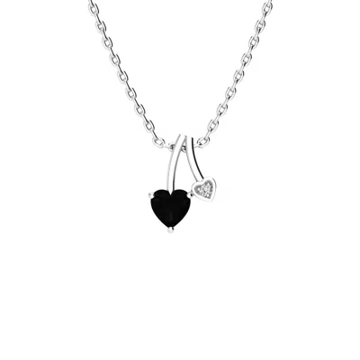 Superjeweler 1/2 Carat Heart Shaped Gemstone And Diamond Necklace In Sterling Silver With 18 Inch Chain In Black