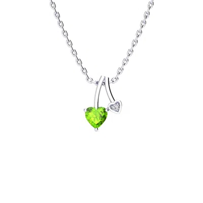 Superjeweler 1/2 Carat Heart Shaped Gemstone And Diamond Necklace In Sterling Silver With 18 Inch Chain In Green