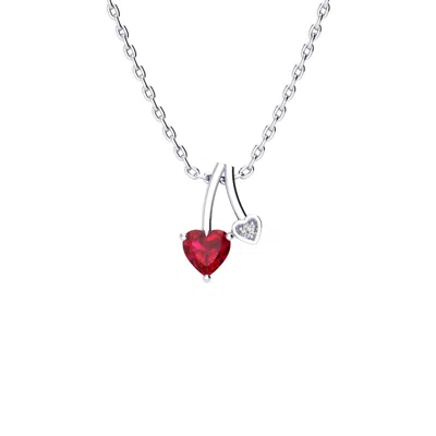 Superjeweler 1/2 Carat Heart Shaped Gemstone And Diamond Necklace In Sterling Silver With 18 Inch Chain In Red