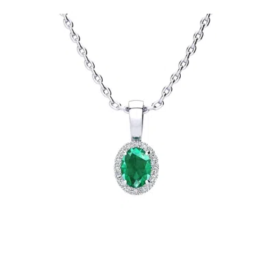 Superjeweler 1/2 Carat Oval Shape Gemstone And Halo Diamond Necklace In Sterling Silver With 18 Inch Chain In Gold