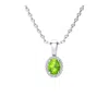 Superjeweler 1/2 Carat Oval Shape Gemstone And Halo Diamond Necklace In Sterling Silver With 18 Inch Chain In Green