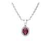 Superjeweler 1/2 Carat Oval Shape Gemstone And Halo Diamond Necklace In Sterling Silver With 18 Inch Chain In Pink