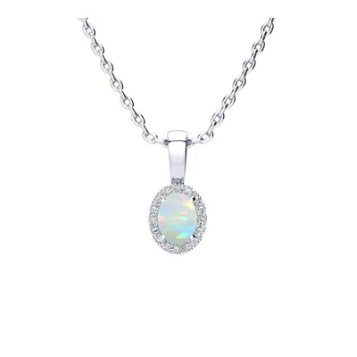Superjeweler 1/2 Carat Oval Shape Gemstone And Halo Diamond Necklace In Sterling Silver With 18 Inch Chain In Purple