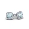 Superjeweler 2 1/4 Carat Cushion Cut Gemstone And Halo Diamond Earrings In Sterling Silver In Blue