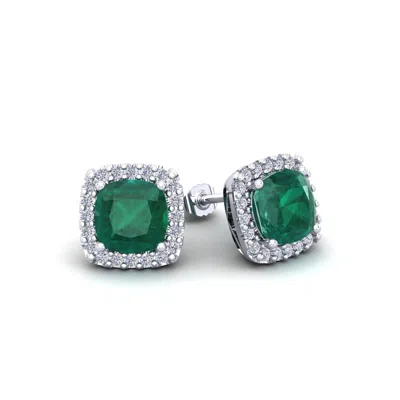 Superjeweler 2 1/4 Carat Cushion Cut Gemstone And Halo Diamond Earrings In Sterling Silver In Gold