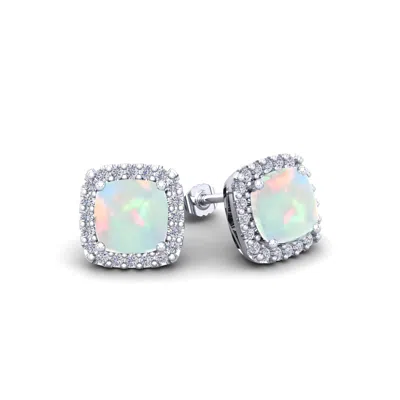 Superjeweler 2 1/4 Carat Cushion Cut Gemstone And Halo Diamond Earrings In Sterling Silver In Purple