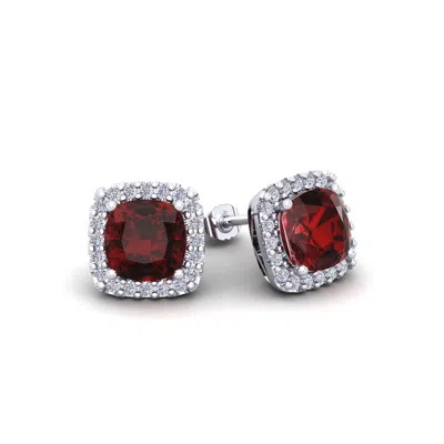 Superjeweler 2 1/4 Carat Cushion Cut Gemstone And Halo Diamond Earrings In Sterling Silver In Metallic