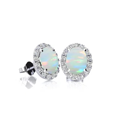Superjeweler 2 1/4 Carat Oval Shape Gemstone And Halo Diamond Earrings In Sterling Silver In Purple
