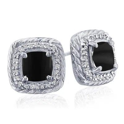 Superjeweler 2 3/4 Carat Cushion Cut Gemstone And Diamond Earrings In Sterling Silver In Black
