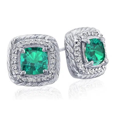 Superjeweler 2 3/4 Carat Cushion Cut Gemstone And Diamond Earrings In Sterling Silver In Gold
