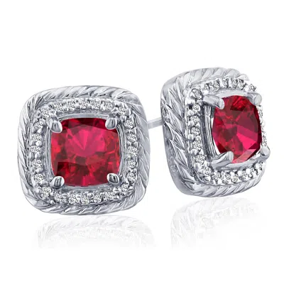 Superjeweler 2 3/4 Carat Cushion Cut Gemstone And Diamond Earrings In Sterling Silver In Pink