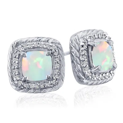Superjeweler 2 3/4 Carat Cushion Cut Gemstone And Diamond Earrings In Sterling Silver In Purple