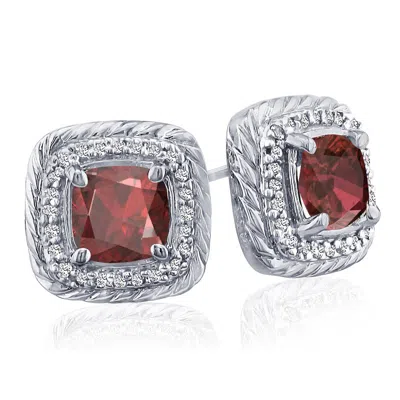 Superjeweler 2 3/4 Carat Cushion Cut Gemstone And Diamond Earrings In Sterling Silver In Red