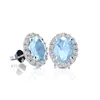 Superjeweler 2 3/4 Carat Oval Shape Gemstone And Halo Diamond Earrings In Sterling Silver In Blue