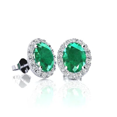 Superjeweler 2 3/4 Carat Oval Shape Gemstone And Halo Diamond Earrings In Sterling Silver In Gold