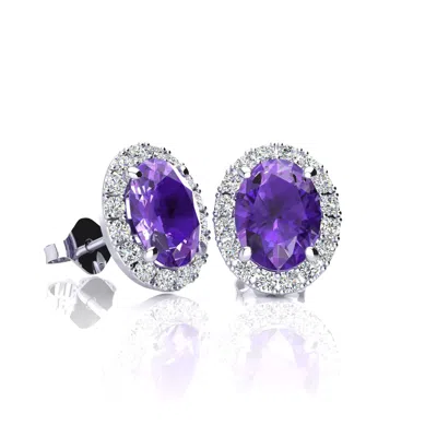 Superjeweler 2 3/4 Carat Oval Shape Gemstone And Halo Diamond Earrings In Sterling Silver In Green