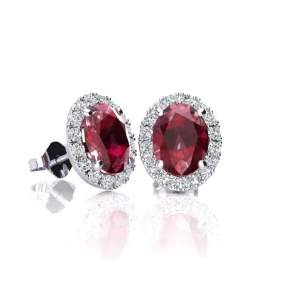 SUPERJEWELER 2 3/4 CARAT OVAL SHAPE GEMSTONE AND HALO DIAMOND EARRINGS IN STERLING SILVER