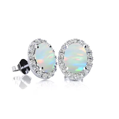 Superjeweler 2 3/4 Carat Oval Shape Gemstone And Halo Diamond Earrings In Sterling Silver In Purple