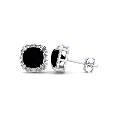 Superjeweler 2 Carat Cushion Cut Gemstone And Diamond Earrings In Sterling Silver In Black