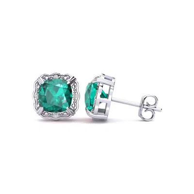 Superjeweler 2 Carat Cushion Cut Gemstone And Diamond Earrings In Sterling Silver In Gold