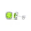 Superjeweler 2 Carat Cushion Cut Gemstone And Diamond Earrings In Sterling Silver In Green